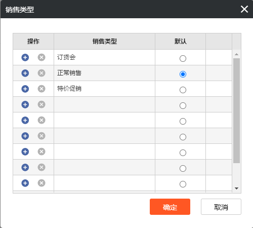 销售类型管理设置